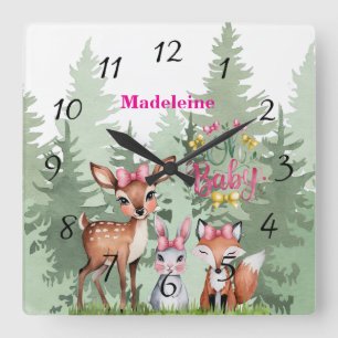 Horloge Carrée Pastel Meadow Companions : Oh Baby Girl Baby showe