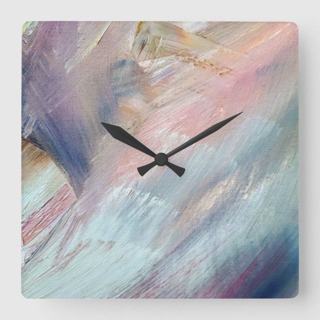 Horloge Carrée Pastel Paint Brush Abstrait (Recto)