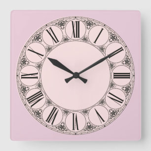 Horloge Carrée Pastel Pinks Fancy visage de chiffres romains