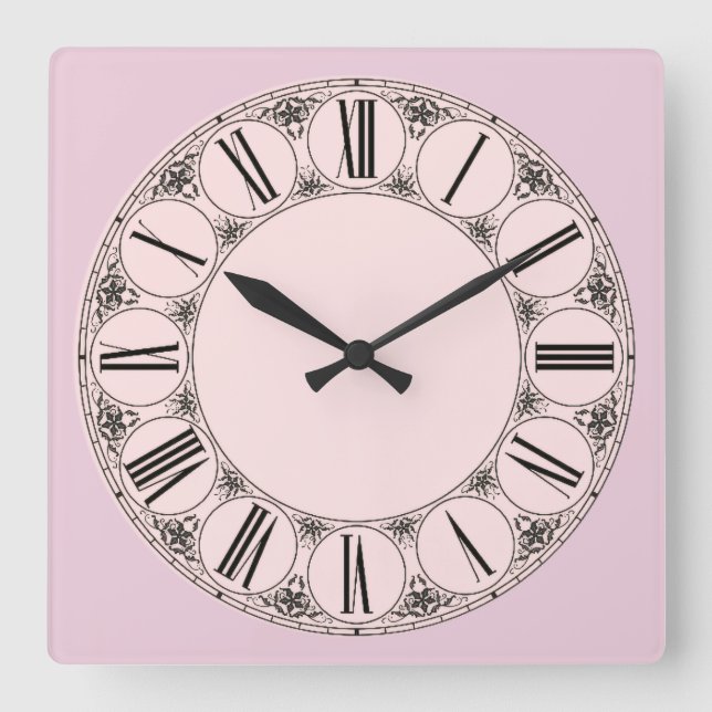 Horloge Carrée Pastel Pinks Fancy visage de chiffres romains (Recto)