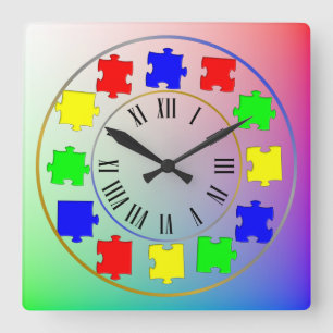 Horloge Carrée Pastel Rainbow Colors Jigsaw Puzzle sur les marque