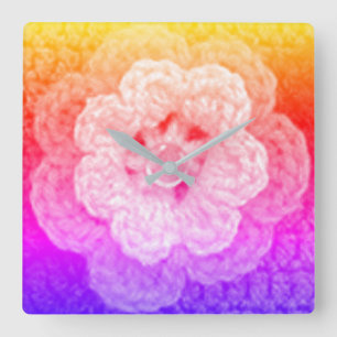 Horloge Carrée Pastel Rainbow Hues Unique Designer Crochet Imprim
