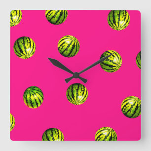 Horloge Carrée pastèque rose motif
