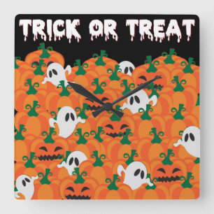 Horloge Carrée Patch Citrouille Haunted Halloween Ghosts