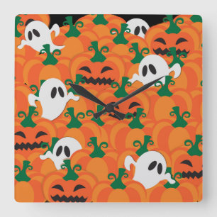 Horloge Carrée Patch Citrouille Haunted Halloween Ghosts