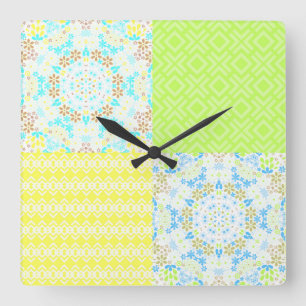 Horloge Carrée Patchwork quilt ornemental rétro vintage floral ye