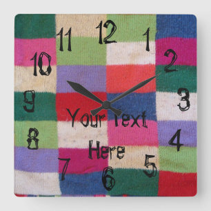 Horloge Carrée patchwork tricoté coloré carré style vintage