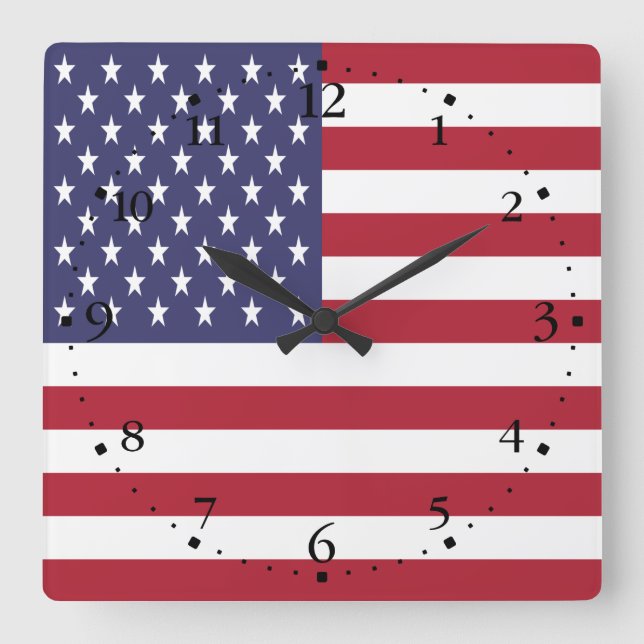 Horloge Carrée Patriotic American USA Flag Round Clock (Recto)