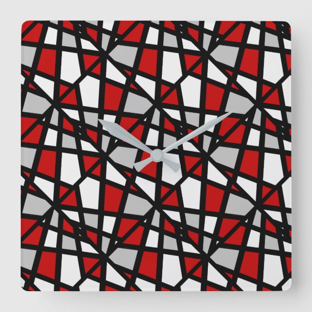 Horloge Carrée Pattern rouge Gray Black Geometric (Recto)