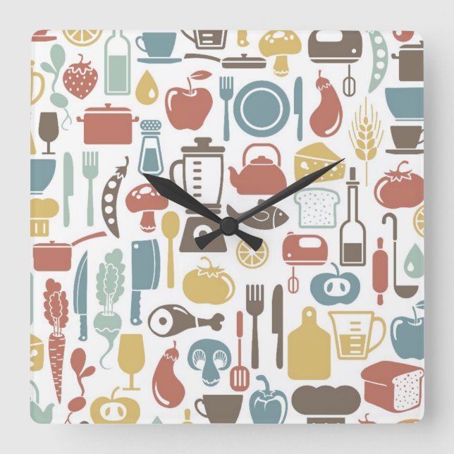 Horloge Carrée Pattern with cooking icons (Recto)