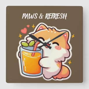 Horloge Carrée Pattes personnalisées et design de chat mignon Ref