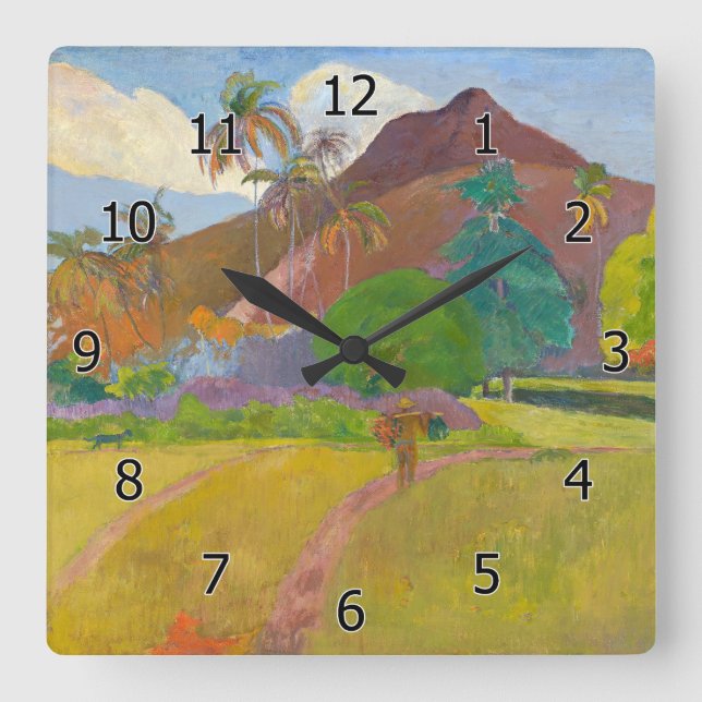 Horloge Carrée Paul Gauguin - Paysage tahitien (Recto)