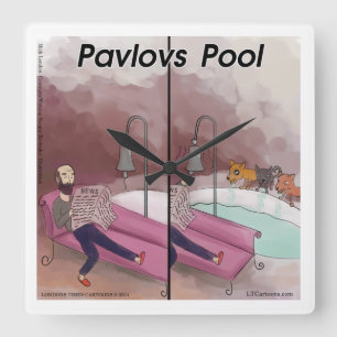 Horloge Carrée Pavlov's Pool Funny Psychology Cartoon Clock