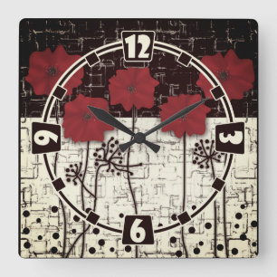 Horloge Carrée Pavot rouge