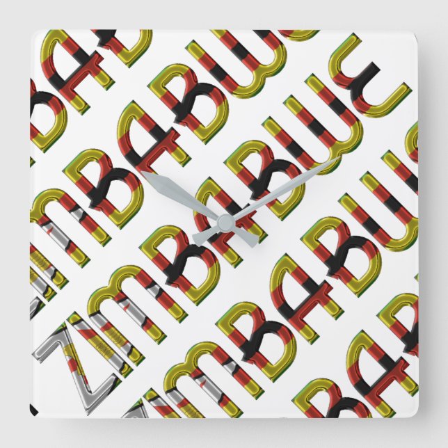 Horloge Carrée Pays africain de Zimbabwe Flag Typografy (Recto)