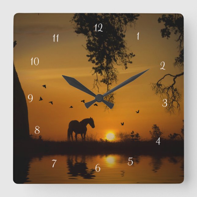 Horloge Carrée Pays de Horse Pond Sunset et Birds (Recto)