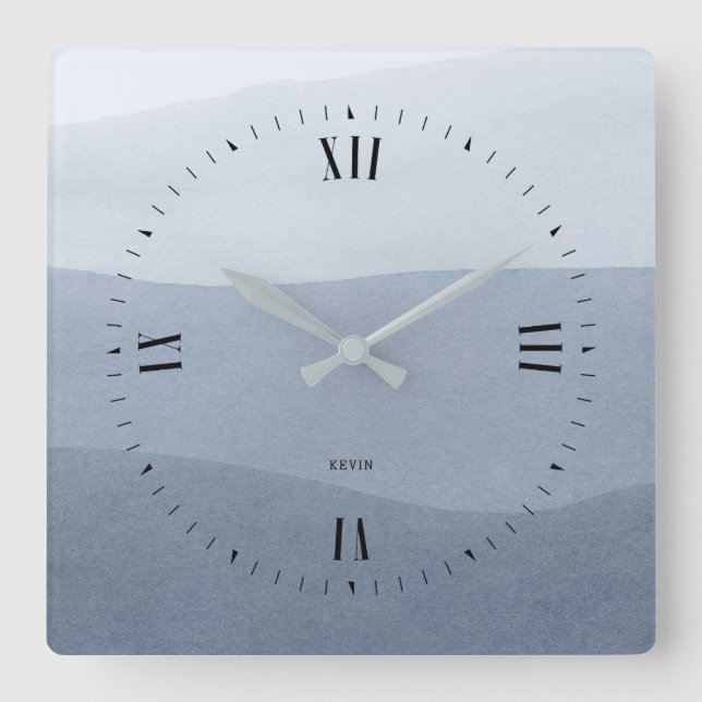 Horloge Carrée Paysage Abstrait bleu-gris paisible (Recto)