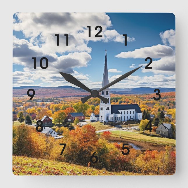 Horloge Carrée Paysage de la Nouvelle-Angleterre à l'automne (Recto)