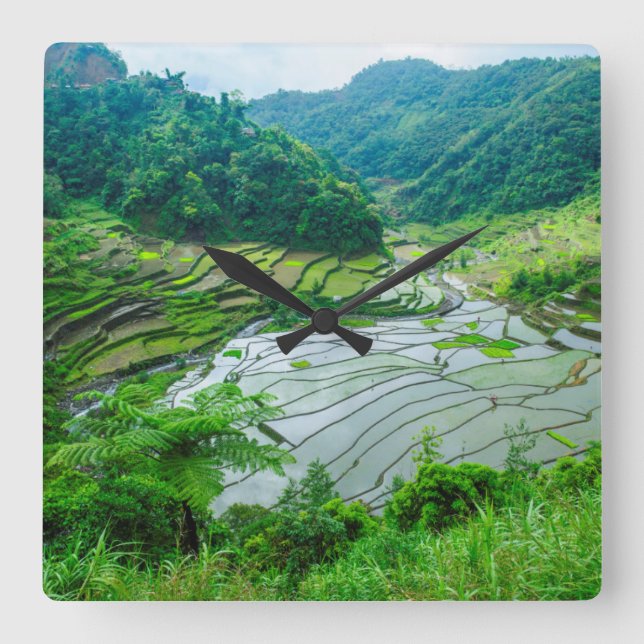 Horloge Carrée Paysage de rizières, Philippines (Recto)