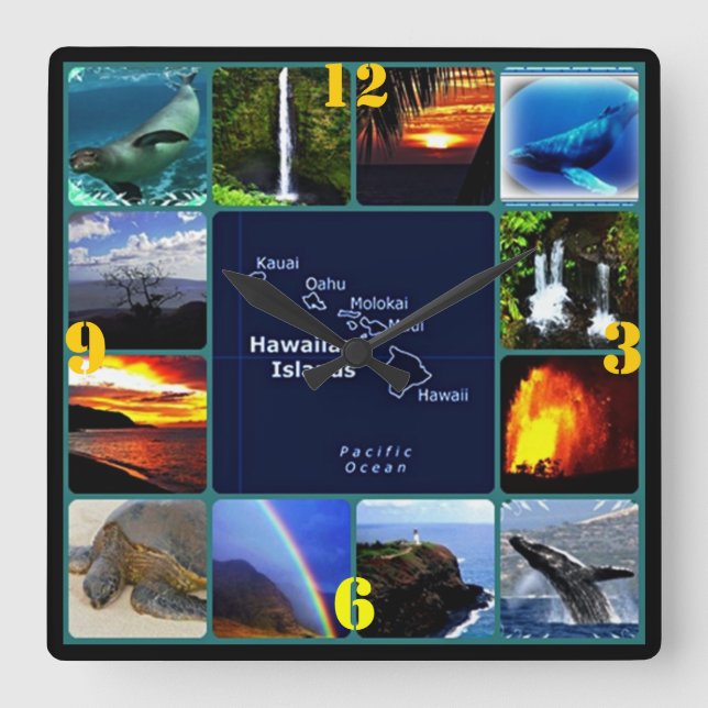 Horloge Carrée Paysage des îles Hawaii (Recto)
