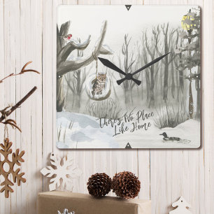 Horloge Carrée Paysage d'hiver Il n'y a pas d'endroit comme chez