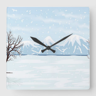 Horloge Carrée Paysage d'hiver plat