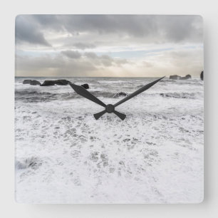Horloge Carrée Paysage marin océanique écumeux, Islande