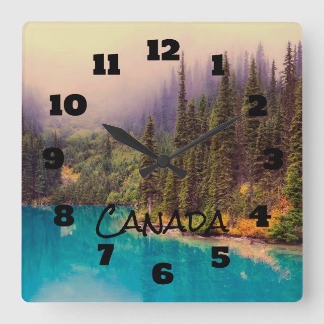 Horloge Carrée Paysage pittoresque du Nord Canada rustique (Recto)