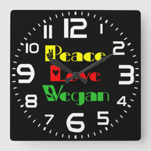 Horloge Carrée PEACE LOVE VEGAN Cool, Retro