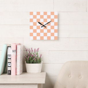 Horloge Carrée Peach Fuzz À damiers En vichy Motif