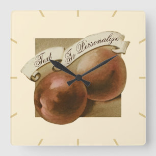 Horloge Carrée Peaches Vintages personnalisées Retro Fruit Old Sc