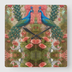 Horloge Carrée Peacock en Apricot Jardin Rose