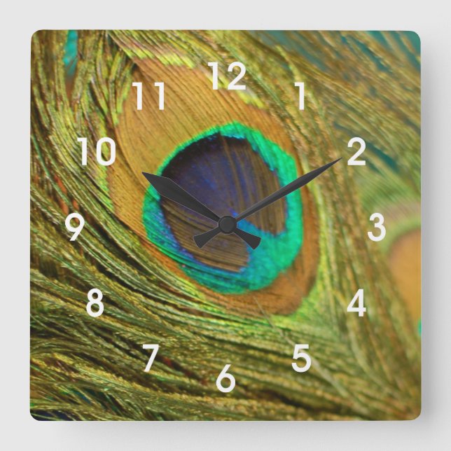 Horloge Carrée Peacock Feather Home Decor Wall Clock (Recto)