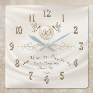 Horloge Carrée Pearl 30e anniversaire Mariage Cadeaux, votre text