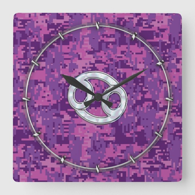 Horloge Carrée Pearl comme cancer Symbole Zodiaque sur Camo numér (Recto)