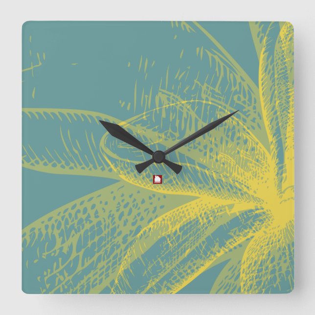 Horloge Carrée Peinture à fleurs dorées moderne 1 Acrylique Impre (Recto)