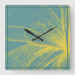 Horloge Carrée Peinture à fleurs dorées moderne 1 Acrylique Impre