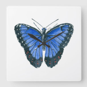 Horloge Carrée Peinture à l'aquarelle du papillon Morpho bleu