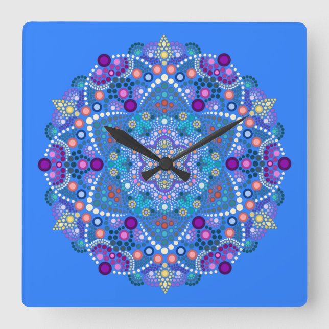 Horloge Carrée peinture à points rencontre mandala 2 18 (Recto)