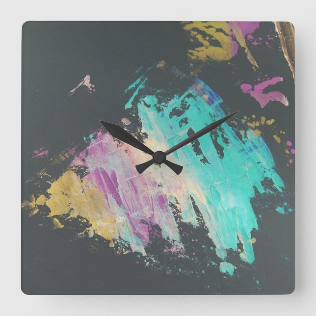 Horloge Carrée Peinture Abstraite (Recto)