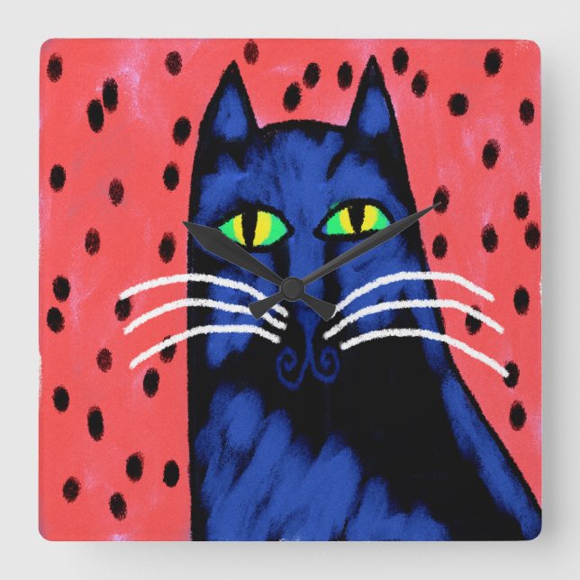 Horloge Carrée Peinture Abstraite de chats (Recto)