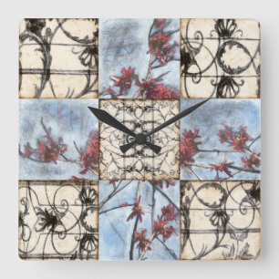 Horloge Carrée Peinture abstraite lambrissée de Scrollwork