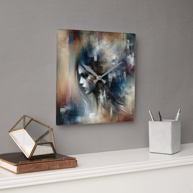 Horloge Carrée Peinture Abstraite pour fille (Bureau)