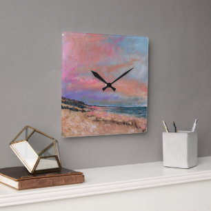 Horloge Carrée Peinture Art Plage