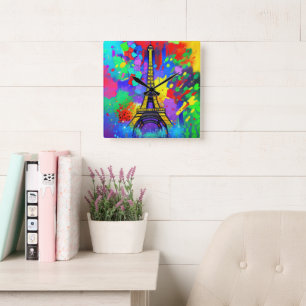 Horloge Carrée Peinture colorée de la Tour Eiffel