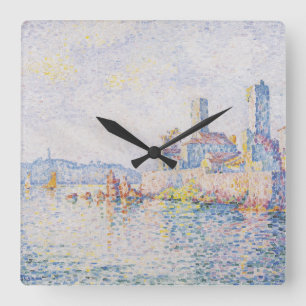 Horloge Carrée Peinture d'art fin Lagune Vue sur la mer Bleu clai
