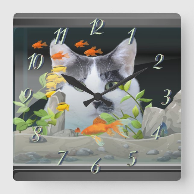 Horloge Carrée Peinture de chat personnalisée dans un réservoir d (Recto)