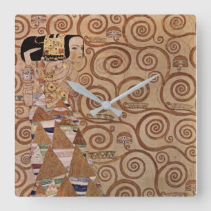 Horloge Carrée Peinture de Gustav Klimt : L'attente (1908)