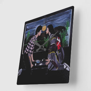 Horloge Carrée Peinture de la cérémonie du thé japonaise par Alfr