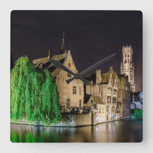 Horloge Carrée Peinture de la vieille ville de Bruges et tour du 